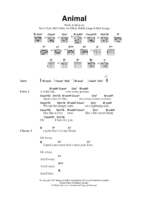 Def Leppard Animal sheet music notes and chords. Download Printable PDF.