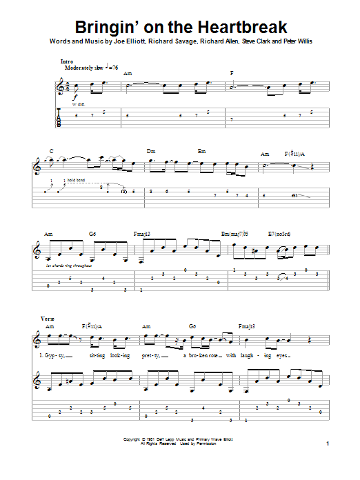 Def Leppard Bringin' On The Heartbreak sheet music notes and chords. Download Printable PDF.