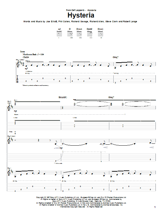 Def Leppard Hysteria sheet music notes and chords. Download Printable PDF.