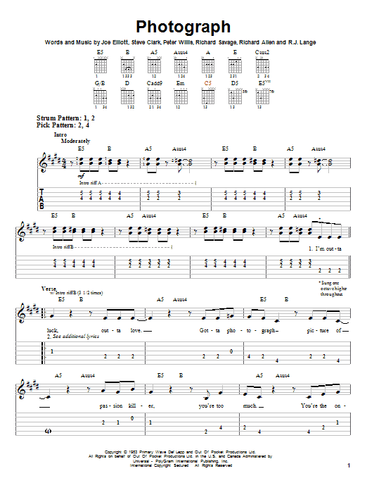 Def Leppard Photograph sheet music notes and chords. Download Printable PDF.