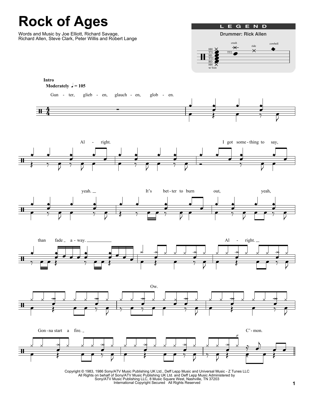 Def Leppard Rock Of Ages sheet music notes and chords. Download Printable PDF.