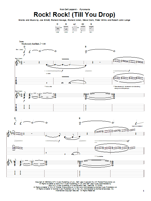 Def Leppard Rock! Rock! (Till You Drop) sheet music notes and chords. Download Printable PDF.