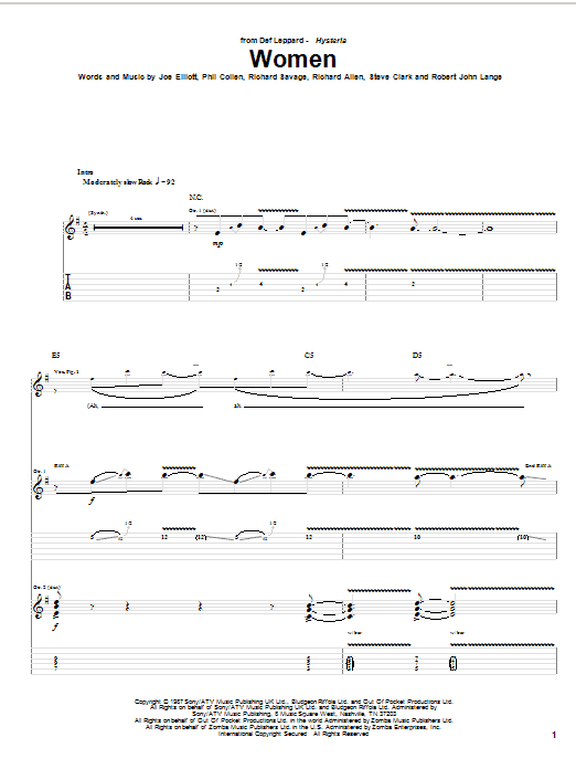 Def Leppard Women sheet music notes and chords. Download Printable PDF.