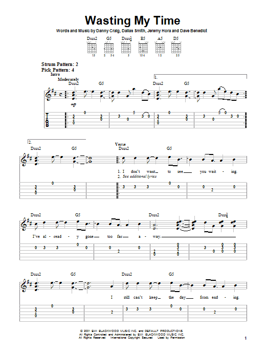 Default Wasting My Time sheet music notes and chords. Download Printable PDF.