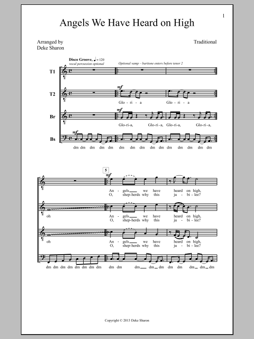 Deke Sharon Angels We Have Heard On High sheet music notes and chords. Download Printable PDF.