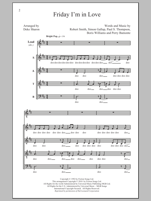 Deke Sharon Friday I'm In Love sheet music notes and chords. Download Printable PDF.