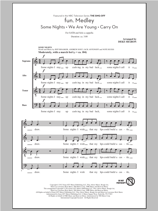 Deke Sharon Fun. Medley from the Sing-Off sheet music notes and chords. Download Printable PDF.