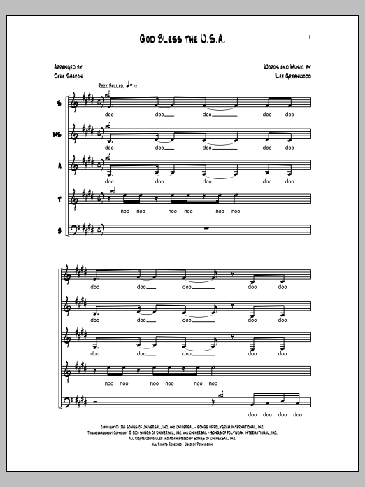 Deke Sharon God Bless the U.S.A sheet music notes and chords. Download Printable PDF.