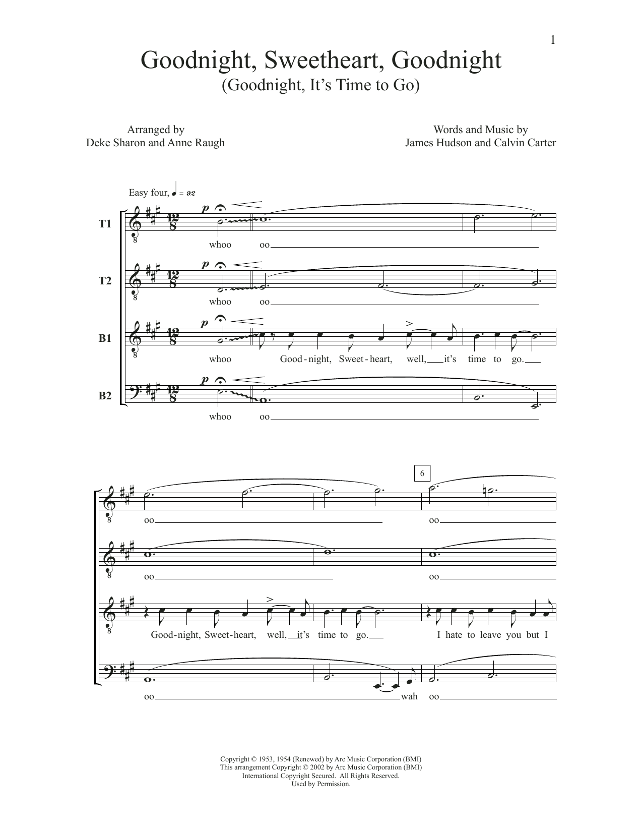 Learn to play Deke Sharon Goodnight, Sweetheart, Goodnight (Goodnight, It's Time to Go) sheet music for TTBB Choir in minutes. Price: 3.9900$ Deke Sharon Goodnight, Sweetheart, Goodnight (Goodnight, It's Time to Go) sheet music notes and chords arranged for TTBB Choir