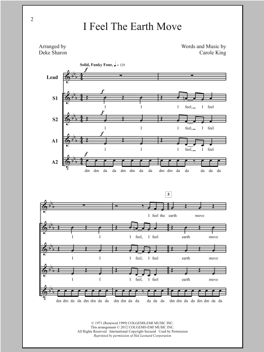 Deke Sharon I Feel The Earth Move sheet music notes and chords. Download Printable PDF.