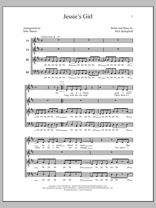 Deke Sharon Jessie's Girl sheet music notes and chords. Download Printable PDF.