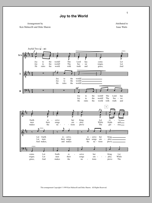 Deke Sharon Joy to the World sheet music notes and chords. Download Printable PDF.