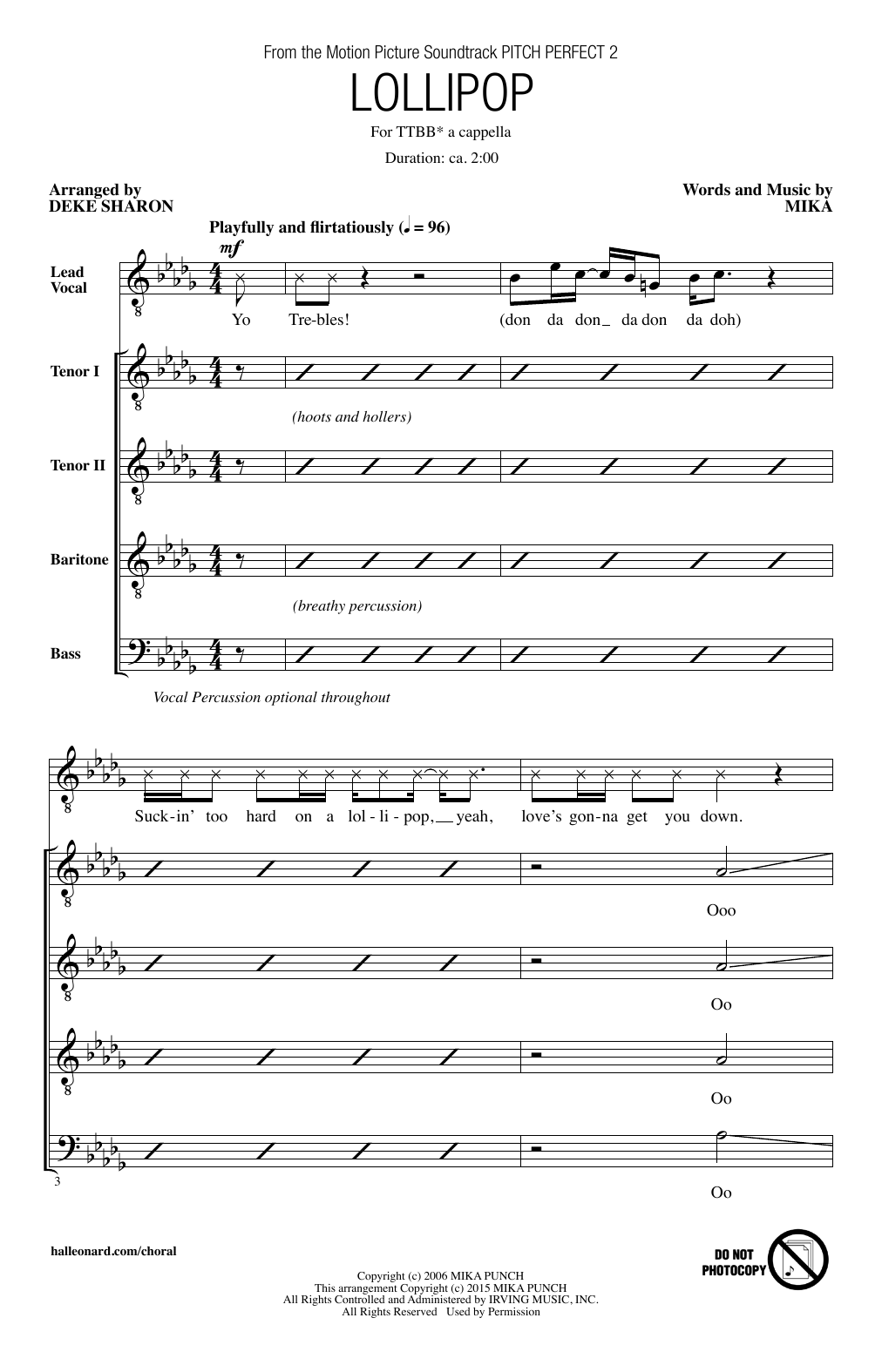 Deke Sharon Lollipop sheet music notes and chords. Download Printable PDF.