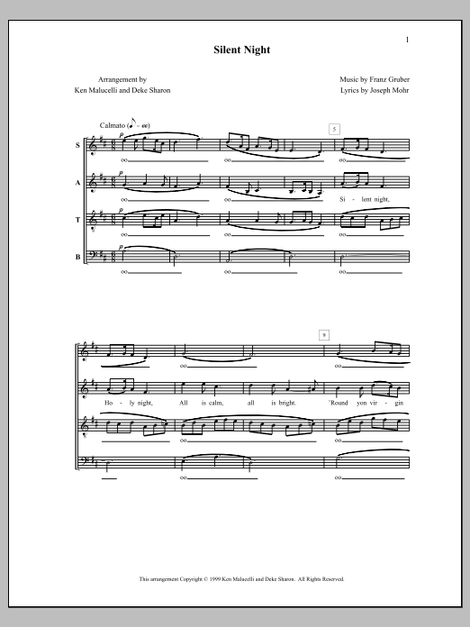 Deke Sharon Silent Night sheet music notes and chords. Download Printable PDF.