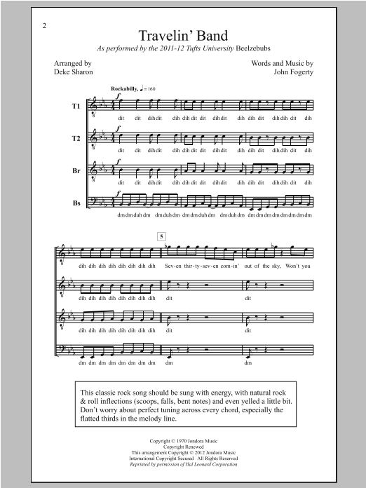 Deke Sharon Travelin' Band sheet music notes and chords. Download Printable PDF.