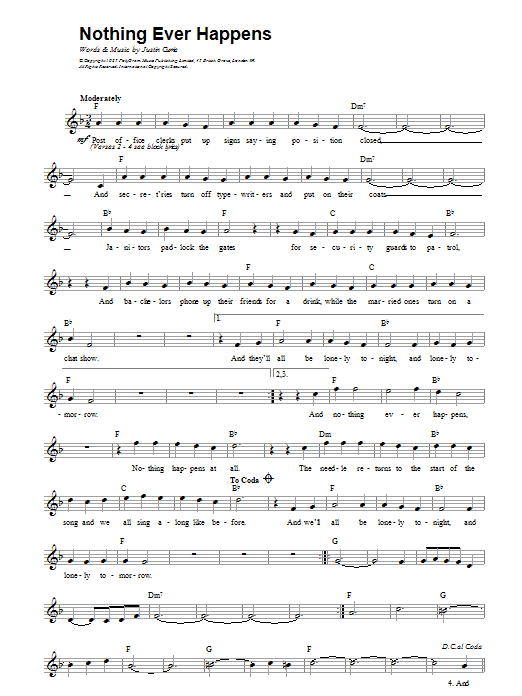 Del Amitri Nothing Ever Happens sheet music notes and chords. Download Printable PDF.