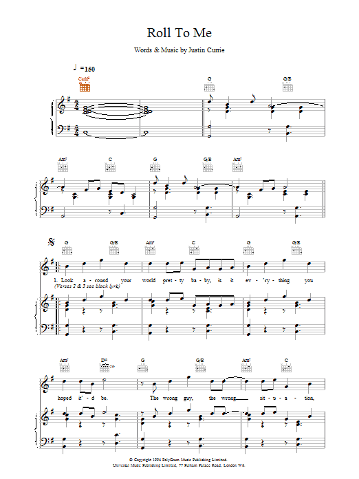 Del Amitri Roll To Me sheet music notes and chords. Download Printable PDF.