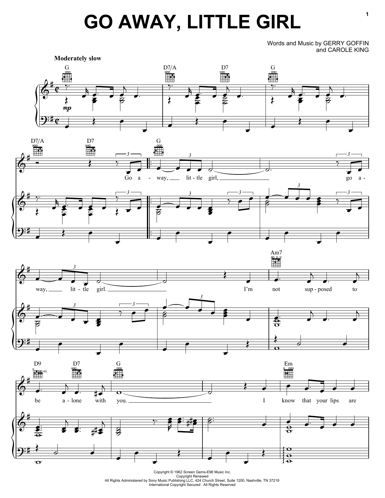 Del Shannon Go Away, Little Girl sheet music notes and chords arranged for Piano, Vocal & Guitar Chords (Right-Hand Melody)