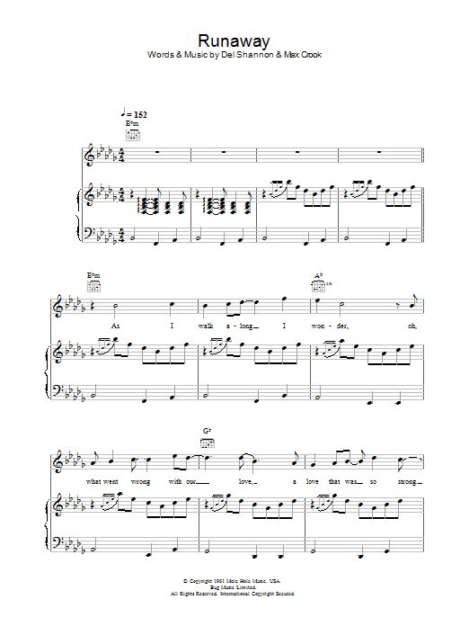 Del Shannon Runaway sheet music notes and chords. Download Printable PDF.