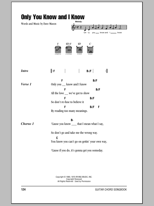 Learn to play Eric Clapton Only You Know And I Know sheet music for Guitar Chords/Lyrics in minutes. Price: 4.4900$ Eric Clapton Only You Know And I Know sheet music notes and chords arranged for Guitar Chords/Lyrics