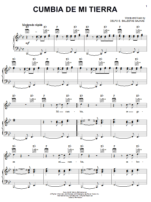 Learn to play Delfo E. Ballestas Salinas Cumbia De Mi Tierra sheet music for Piano, Vocal & Guitar Chords (Right-Hand Melody) in minutes. Price: 7.8900$ Delfo E. Ballestas Salinas Cumbia De Mi Tierra sheet music notes and chords arranged for Piano, Vocal & Guitar Chords (Right-Hand Melody)