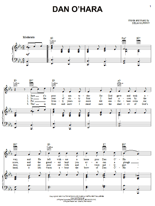 Learn to play Delia Murphy Dan O'Hara sheet music for Piano, Vocal & Guitar Chords (Right-Hand Melody) in minutes. Price: 7.8900$ Delia Murphy Dan O'Hara sheet music notes and chords arranged for Piano, Vocal & Guitar Chords (Right-Hand Melody)
