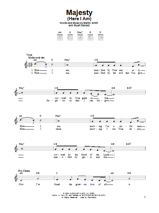 Delirious? Majesty (Here I Am) sheet music notes and chords. Download Printable PDF.