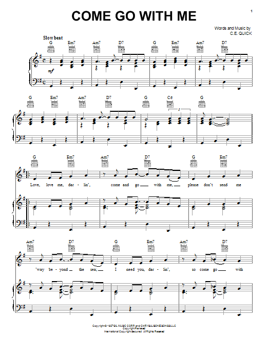 Learn to play Dell-Vikings Come Go With Me sheet music for Piano, Vocal & Guitar Chords (Right-Hand Melody) in minutes. Price: 7.8900$ Dell-Vikings Come Go With Me sheet music notes and chords arranged for Piano, Vocal & Guitar Chords (Right-Hand Melody)