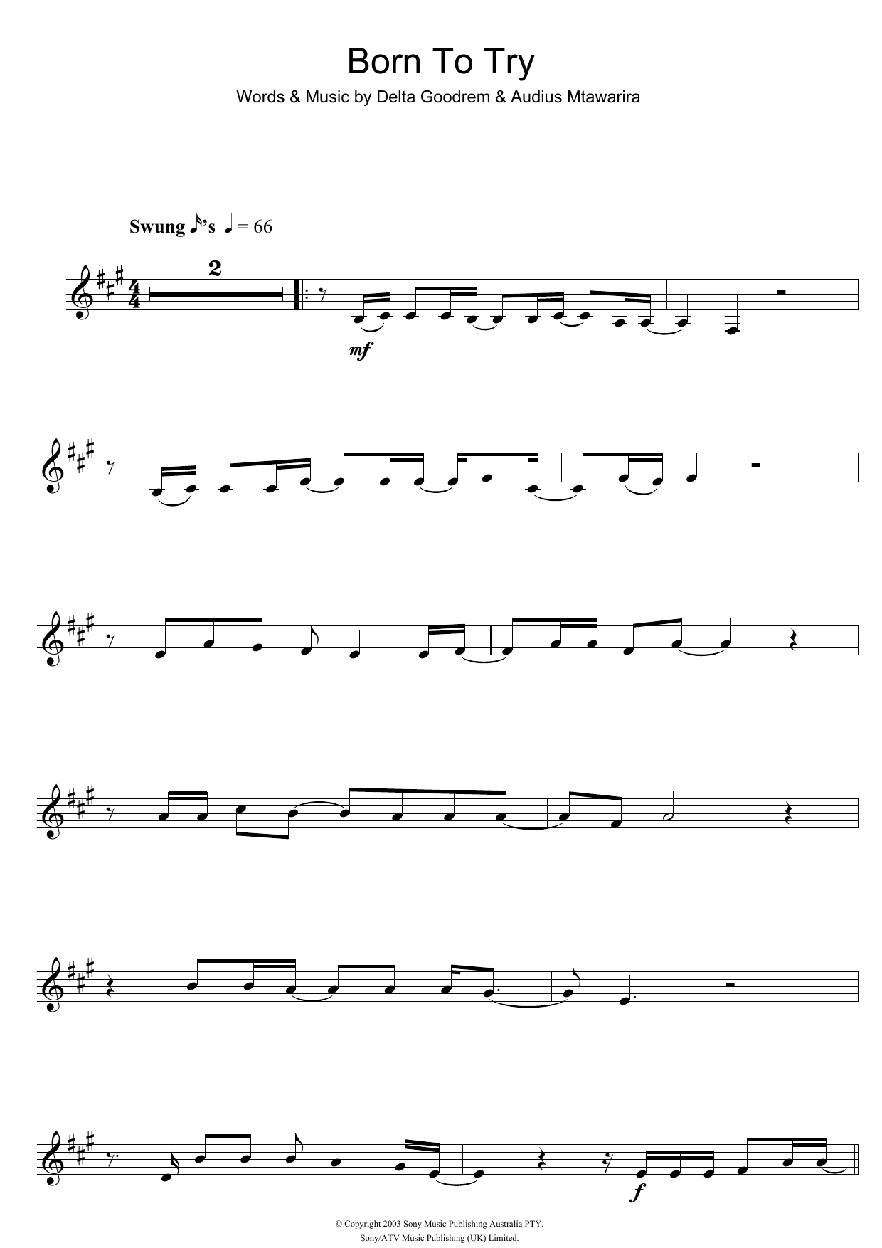 Delta Goodrem Born To Try sheet music notes and chords. Download Printable PDF.