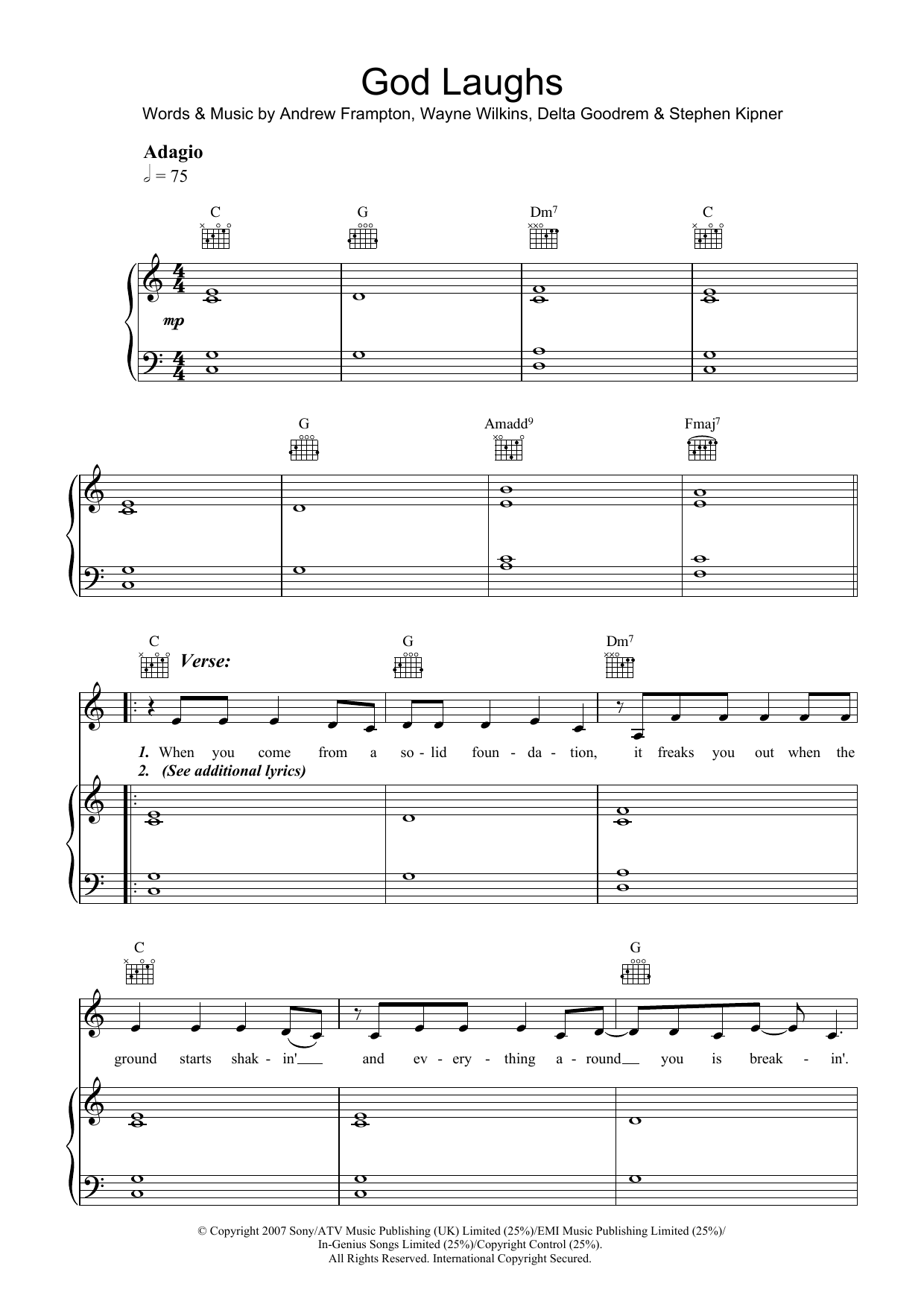 Learn to play Delta Goodrem God Laughs sheet music for Piano, Vocal & Guitar Chords in minutes. Price: 7.8900$ Delta Goodrem God Laughs sheet music notes and chords arranged for Piano, Vocal & Guitar Chords