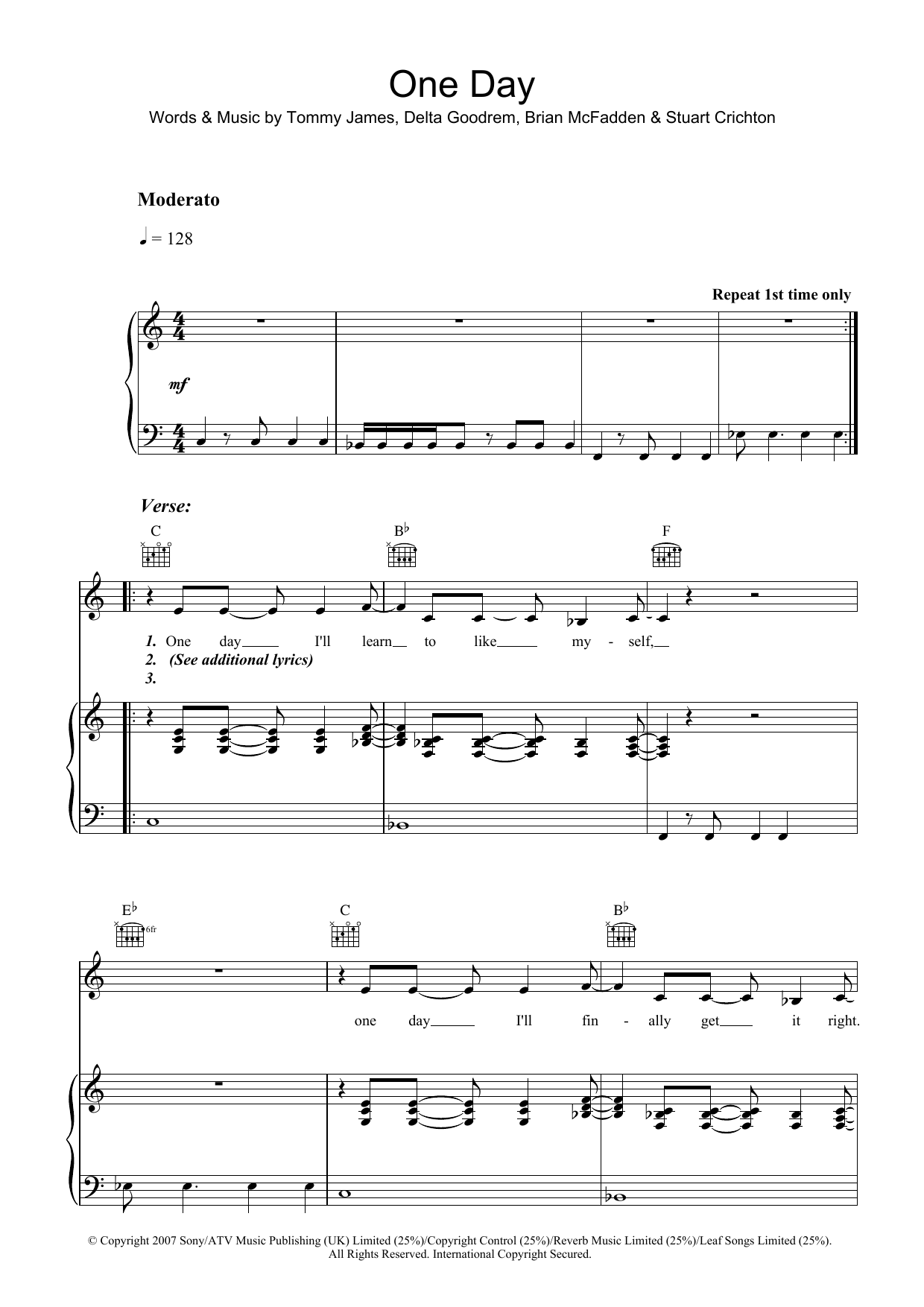 Learn to play Delta Goodrem One Day sheet music for Piano, Vocal & Guitar Chords in minutes. Price: 7.8900$ Delta Goodrem One Day sheet music notes and chords arranged for Piano, Vocal & Guitar Chords