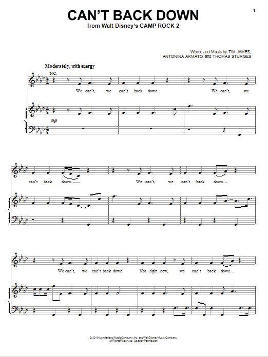 Demi Lovato Can't Back Down (from Camp Rock 2) sheet music notes and chords. Download Printable PDF.