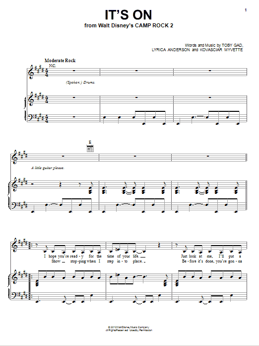 Demi Lovato It's On (from Camp Rock 2) sheet music notes and chords. Download Printable PDF.