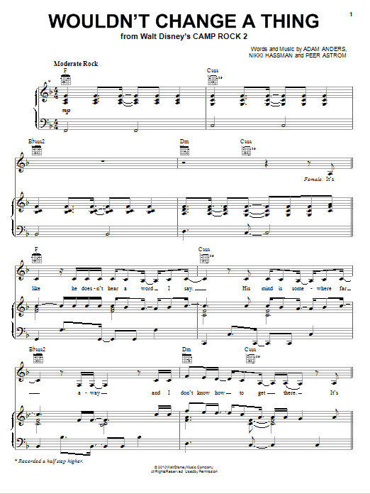 Demi Lovato & Joe Jonas Wouldn't Change A Thing (from Camp Rock 2) sheet music notes and chords. Download Printable PDF.