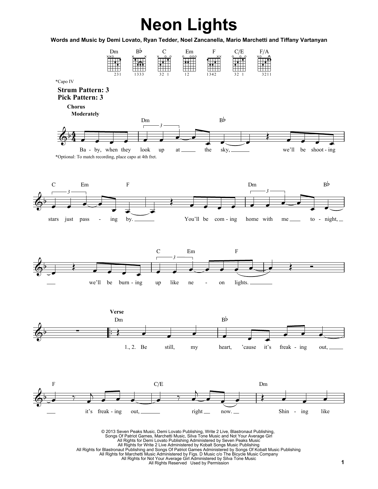 Demi Lovato Neon Lights sheet music notes and chords. Download Printable PDF.