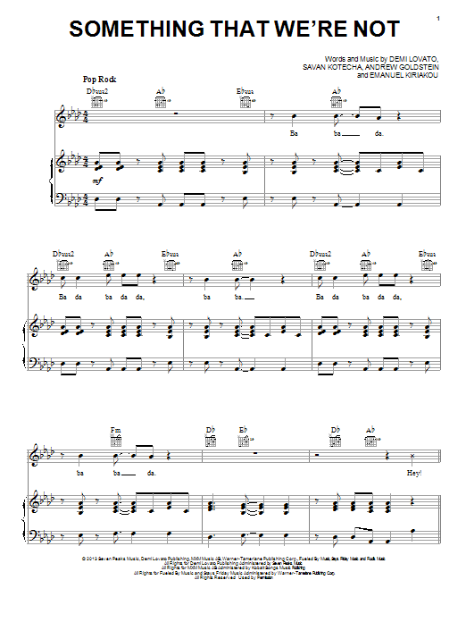 Learn to play Demi Lovato Something That We're Not sheet music for Piano, Vocal & Guitar Chords (Right-Hand Melody) in minutes. Price: 7.8900$ Demi Lovato Something That We're Not sheet music notes and chords arranged for Piano, Vocal & Guitar Chords (Right-Hand Melody)