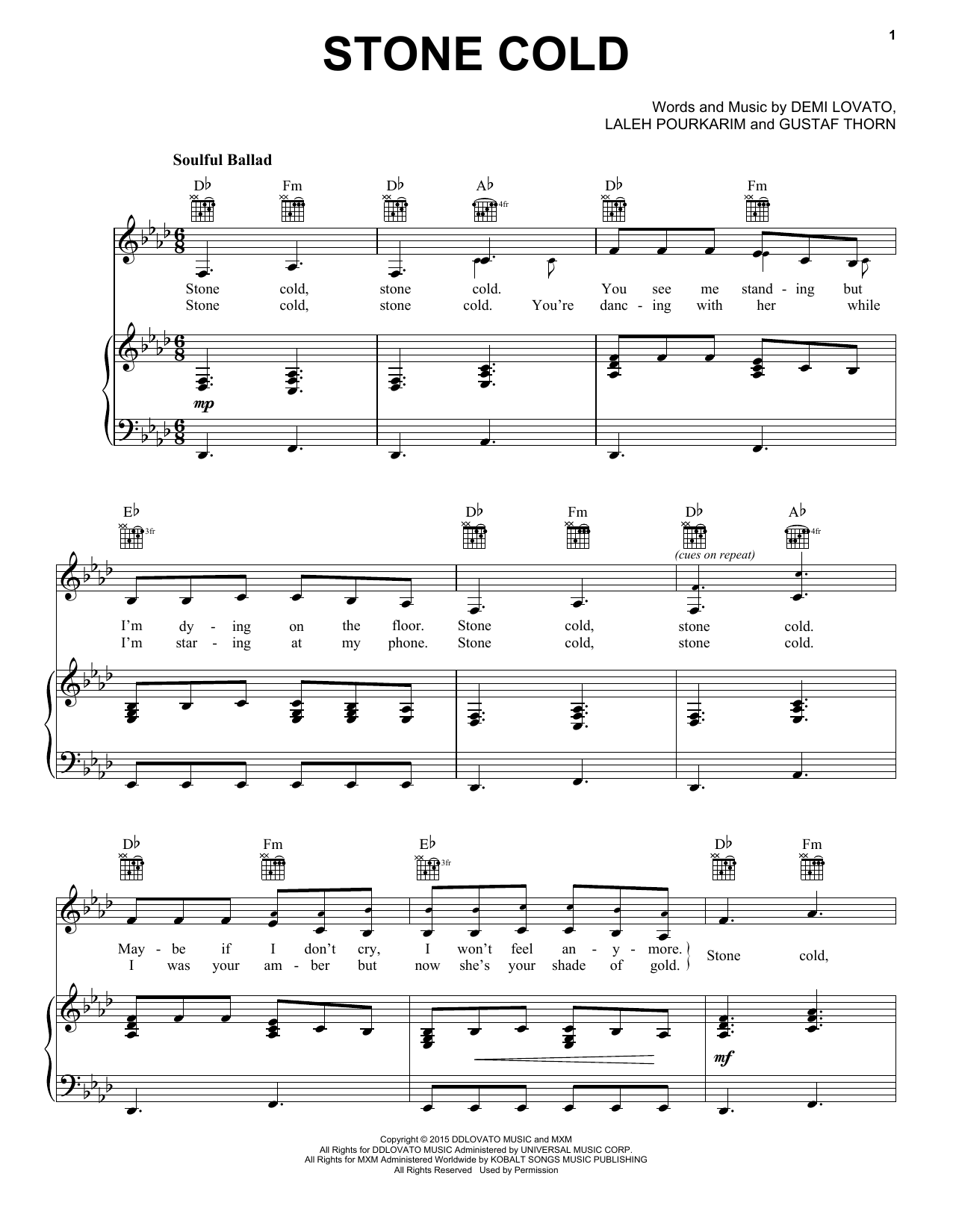 Demi Lovato Stone Cold sheet music notes and chords. Download Printable PDF.