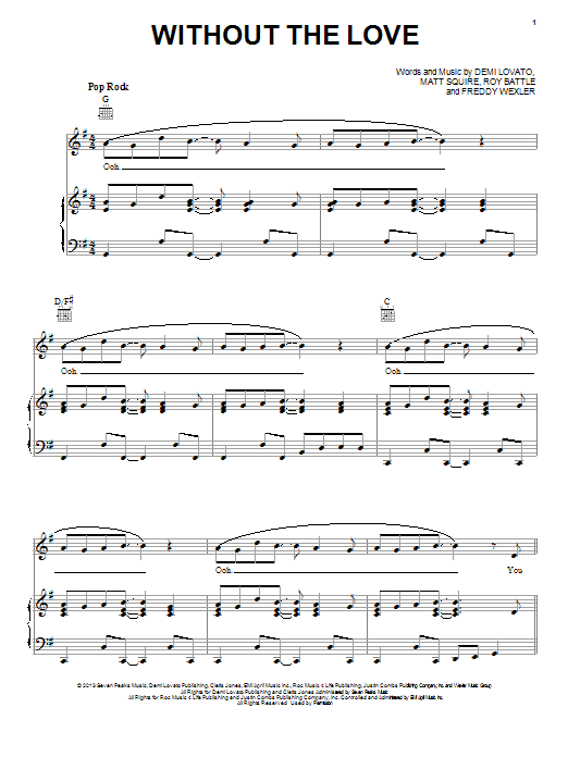 Demi Lovato Without The Love sheet music notes and chords. Download Printable PDF.