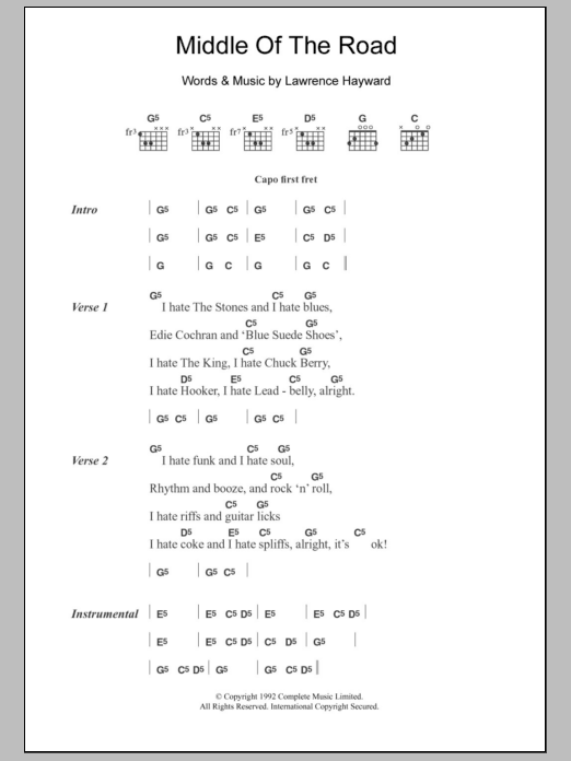 Denim Middle Of The Road sheet music notes and chords. Download Printable PDF.