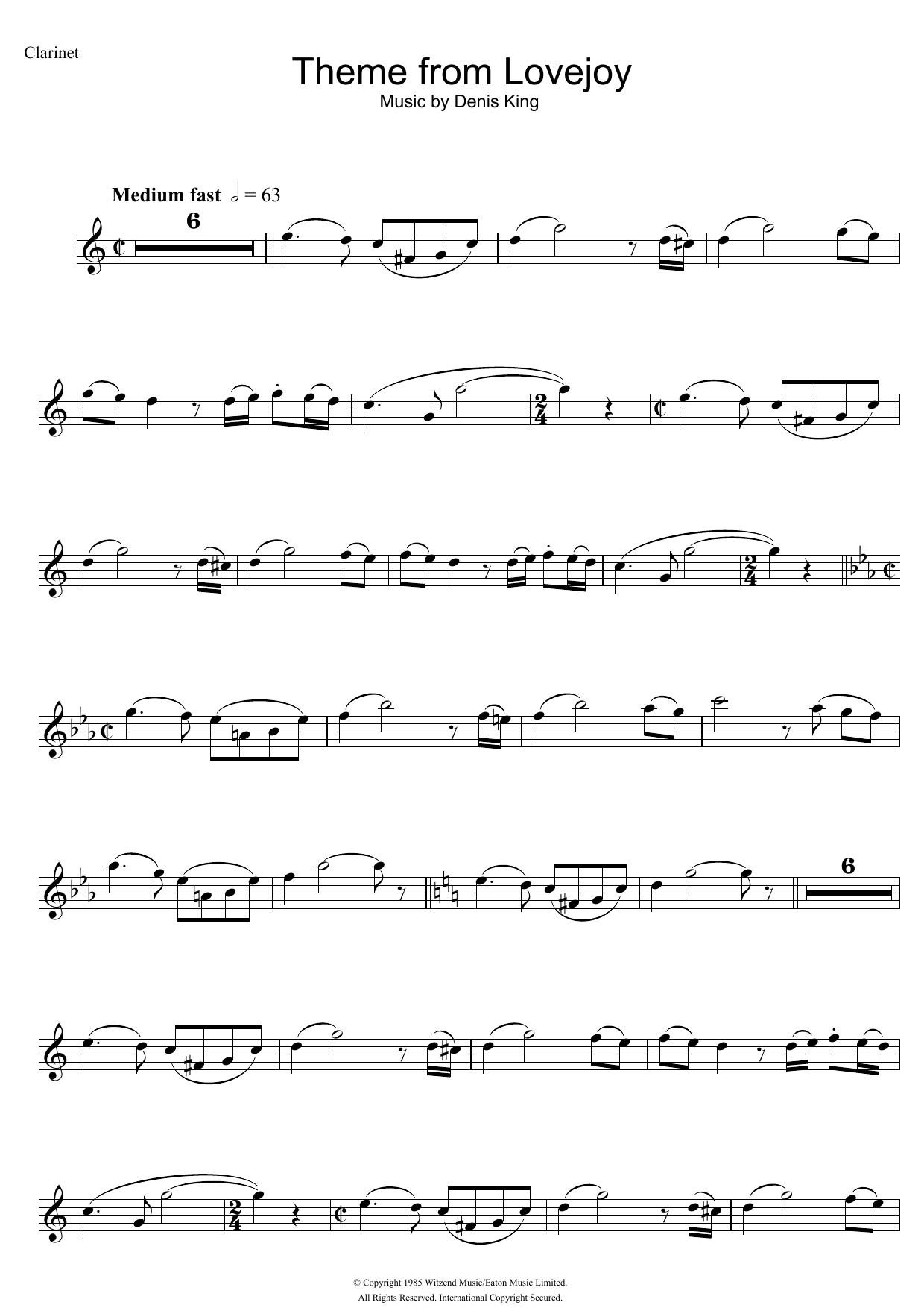 Denis King Theme from Lovejoy sheet music notes and chords. Download Printable PDF.