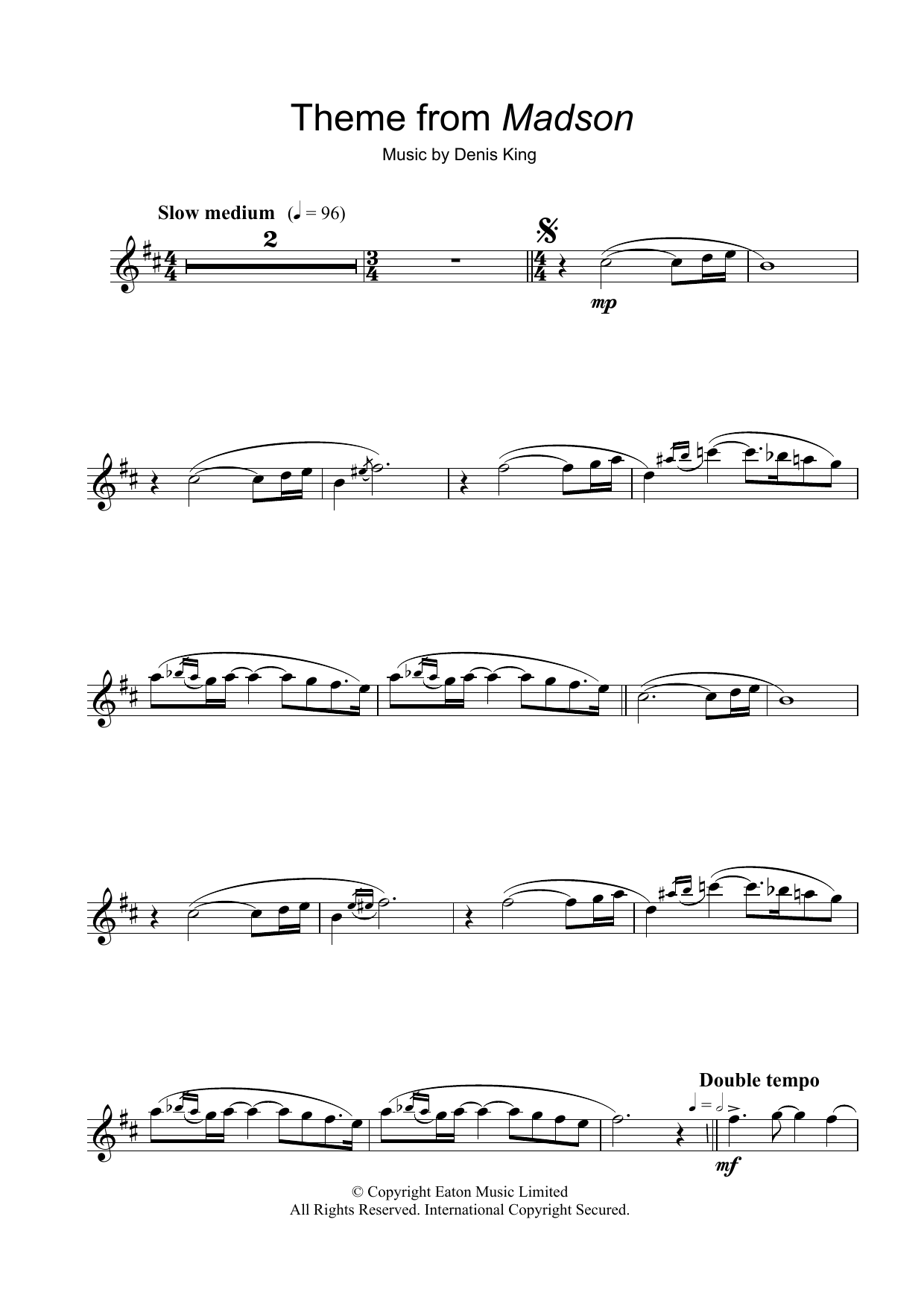 Denis King Theme from Madson sheet music notes and chords. Download Printable PDF.