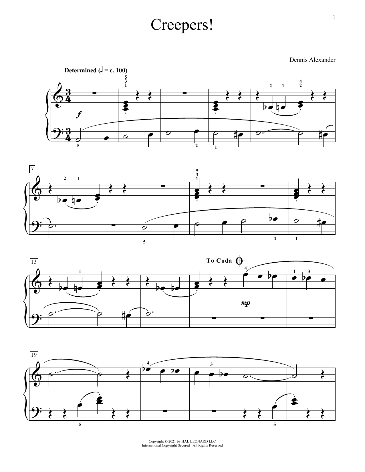 Dennis Alexander Creepers sheet music notes and chords. Download Printable PDF.