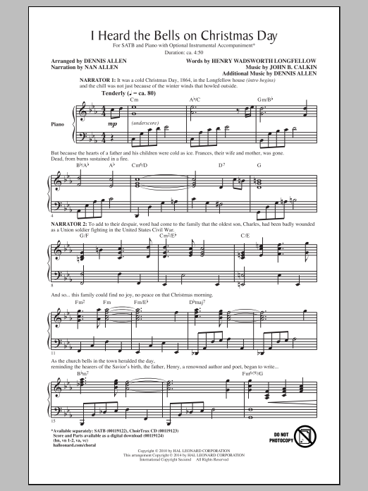 Dennis Allen I Heard The Bells On Christmas Day sheet music notes and chords. Download Printable PDF.