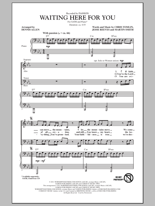 Dennis Allen Waiting Here For You sheet music notes and chords. Download Printable PDF.