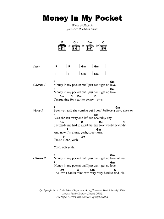 Dennis Brown Money In My Pocket sheet music notes and chords. Download Printable PDF.