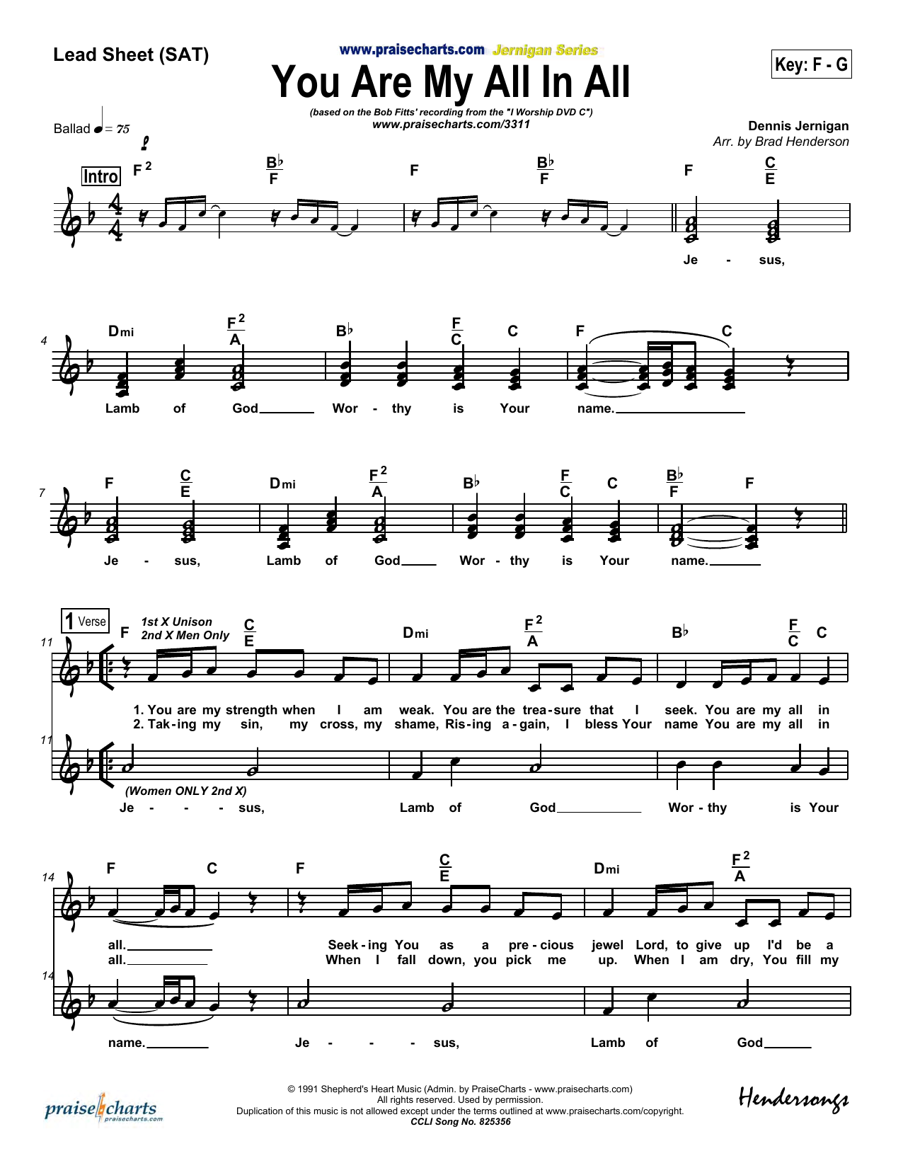 Dennis Jernigan You Are My All in All sheet music notes and chords. Download Printable PDF.