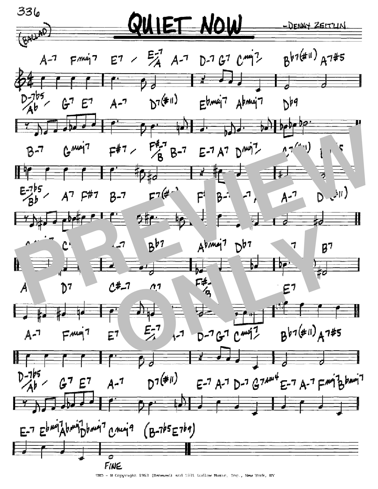 Learn to play Denny Zeitlin Quiet Now sheet music for Real Book – Melody & Chords – Eb Instruments in minutes. Price: 5.9900$ Denny Zeitlin Quiet Now sheet music notes and chords arranged for Real Book – Melody & Chords – Eb Instruments