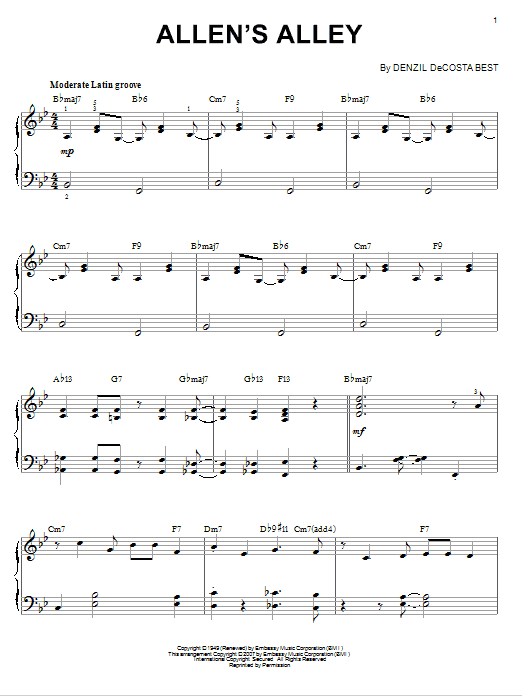 Learn to play Denzil DeCosta Best Allen's Alley (arr. Brent Edstrom) sheet music for Piano Solo in minutes. Price: 7.8900$ Denzil DeCosta Best Allen's Alley (arr. Brent Edstrom) sheet music notes and chords arranged for Piano Solo