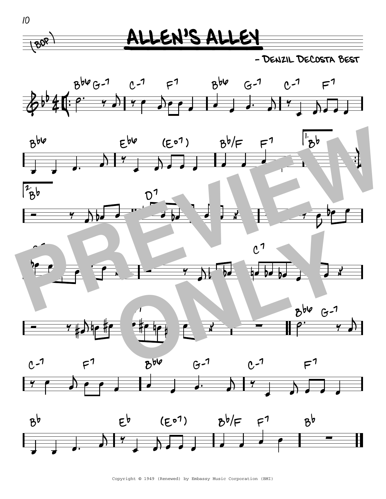 Denzil DeCosta Best Wee (Allen's Alley) sheet music notes and chords arranged for Real Book – Melody & Chords