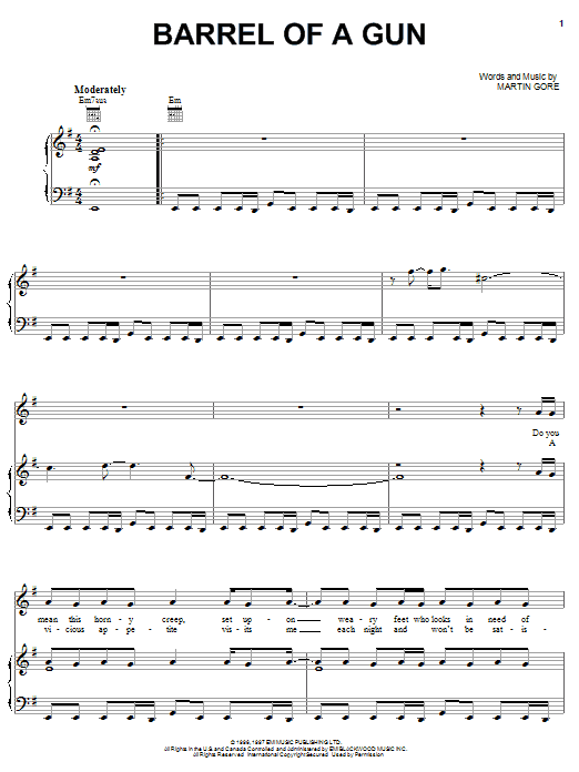 Learn to play Depeche Mode Barrel Of A Gun sheet music for Piano, Vocal & Guitar Chords (Right-Hand Melody) in minutes. Price: 7.8900$ Depeche Mode Barrel Of A Gun sheet music notes and chords arranged for Piano, Vocal & Guitar Chords (Right-Hand Melody)